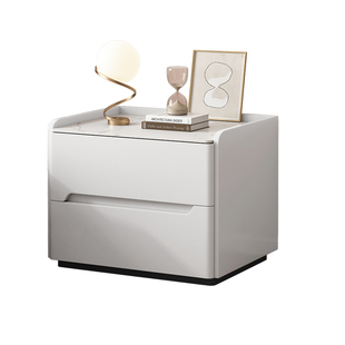 全实木烤漆岩板床头柜简约现代高级卧室家用储物床边柜免安装落地