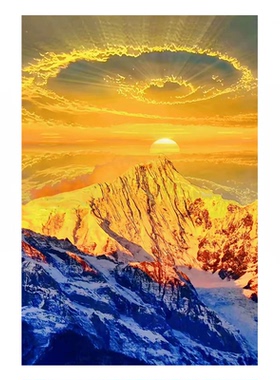 日照金山玄关装饰画竖版雪山风景客厅入户走廊挂画轻奢金色山水画