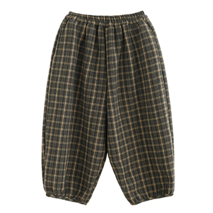 砚台家森系男童格子裤儿童灯笼裤婴儿加绒长裤男孩纯棉裤子秋冬款