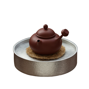 颜吉利手工锡茶盘圆形壶承 紫砂壶养壶垫 小茶船茶池潮州工夫茶具