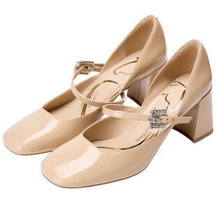 明星同款73hours女鞋爱情小说2026春季法式裸色粗跟玛丽珍高跟鞋