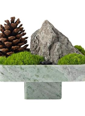 北欧风石材秋叶浆果干枝花艺盆景