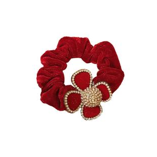 新年酒红色丝绒大肠发圈女高弹力蝴蝶结丸子头橡皮筋扎头发绳头饰