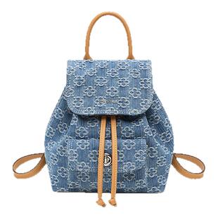 CASSILE卡思乐双肩包女2025新款蓝色丹宁休闲背包牛仔双肩小背包