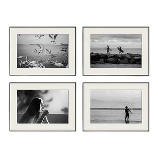 黑白风景照片摄影组合装饰画客厅沙发背景墙挂画餐厅玄关书房壁画