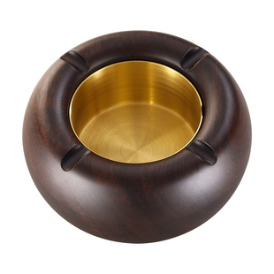 烟灰缸带盖创意个性潮流客厅家用防飞灰中式黑檀实木铜烟灰缸大号