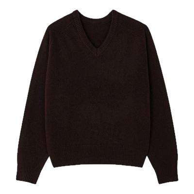 LINHOUSE复古深棕色V领毛衣