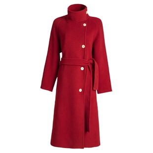 竹依依立领双面羊绒大衣女春季季中长款高级感羊毛白色毛呢外套