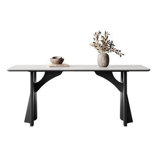 奥古斯特飞鸦复古黑色实木餐桌简约设计师款长方形哑光白岩板餐桌