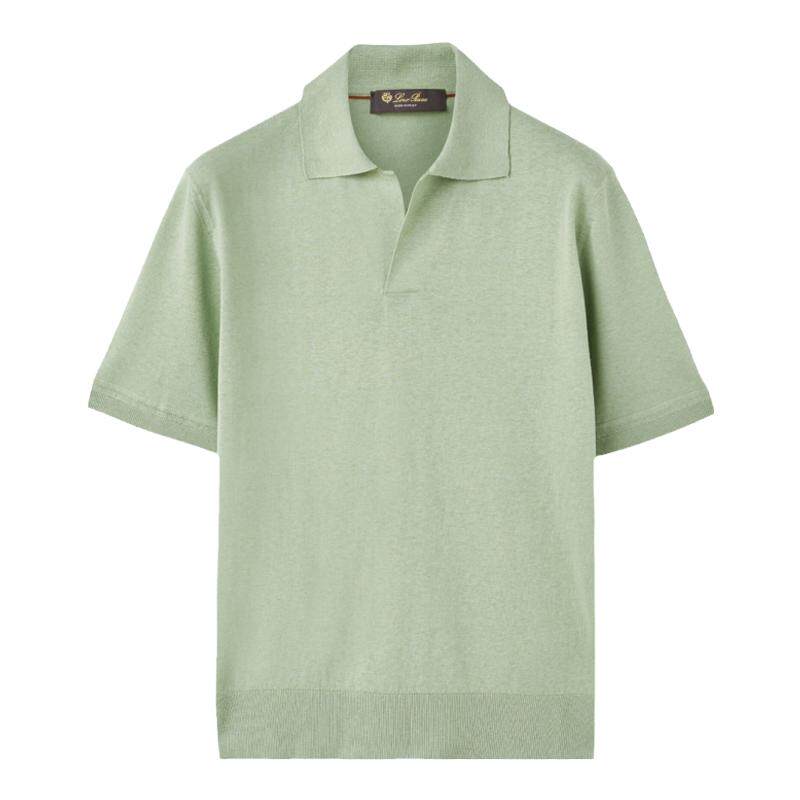 Loro Piana/诺悠翩雅男装抹茶绿亚麻丝混纺短袖休闲polo衫