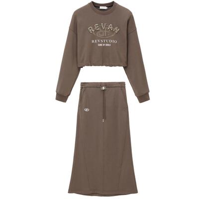 REVAN芮范设计师款复古风鱼尾裙卫衣套装RN92404227