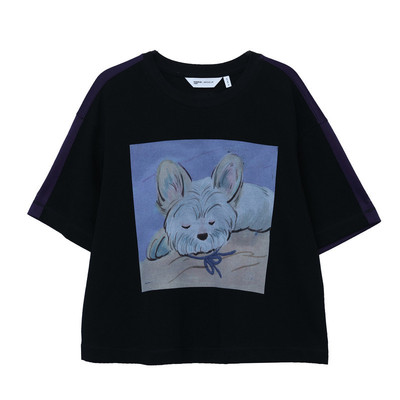 MOVEUP幻走2026春季新款.FUN系列圆领趣味印花撞色线短款T恤女