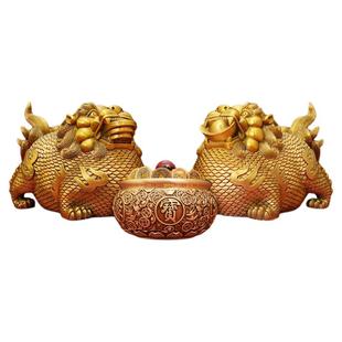 纯黄铜入户富贵貔貅家里摆件守财招财一对皮丘家居办公室玄关店铺