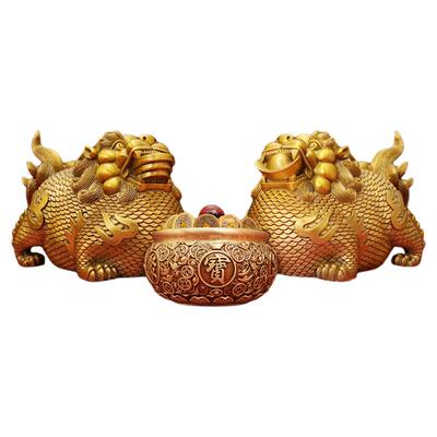 纯黄铜入户富贵貔貅家里摆件守财招财一对皮丘家居办公室玄关店铺