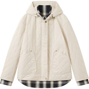 播假两件拼接短外套女秋冬连帽宽松随性上衣DDS4PD5236