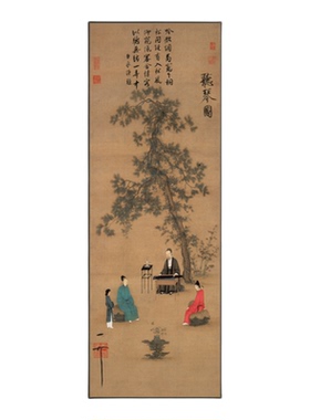 宋代美学山水画听琴图挂画仿古画茶室客厅玄关装饰画走廊书房壁画