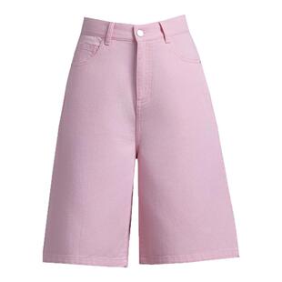 多巴胺粉色牛仔裤女2026新款短裤女外穿夏季薄款五分裤直筒阔腿裤