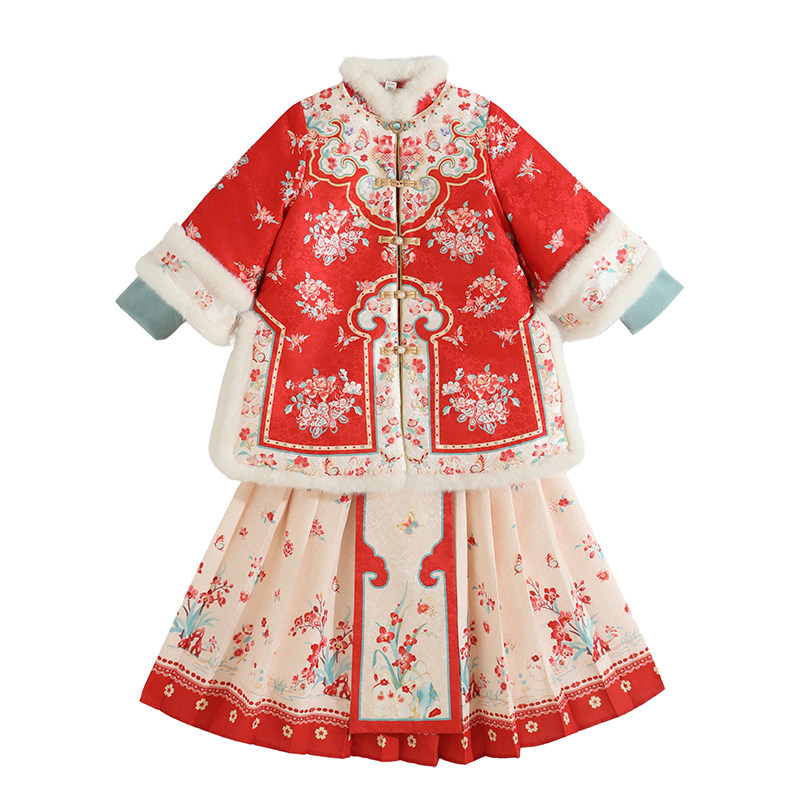 女童马面裙冬装2026新款儿童拜年服冬季红色喜庆过年衣服唐装汉服