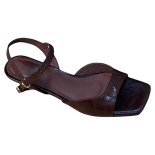 法式复古简约一字带扣凉鞋女2026年新款绝美百搭低跟镂空罗马鞋子