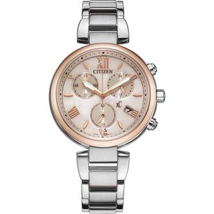 西铁城旗舰店官网xC系列粉金色三眼计时钢带光动能手表女FB1452