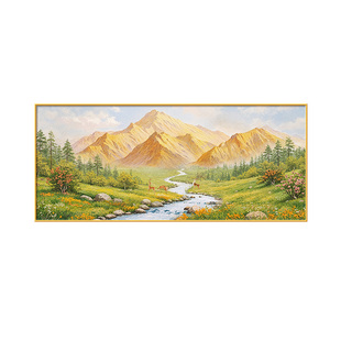 源远流长沙发背景墙装饰画现代简约背靠金山客厅挂画西墙聚财壁画