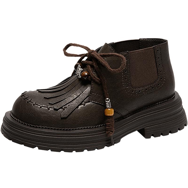 赵昭仪同款 MIO米奥马丁靴女流苏2025秋新款厚底短靴复古乐福鞋