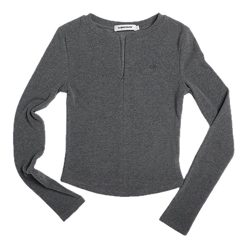 CLIMAX VISION磨毛绒感保暖内搭打底衫圆领修身显瘦半开襟长袖T恤
