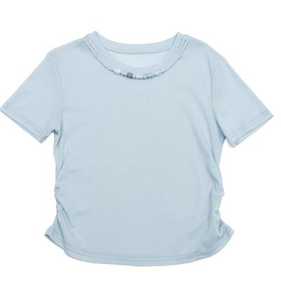 oo&vv设计感串珠圆领短袖T恤女2026春夏新款修身显纯色休闲上衣