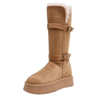 9CM厚底内增高雪地靴女真皮加绒长筒靴2026新款冬季加厚保暖棉鞋