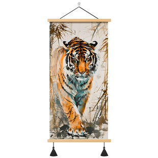 中式老虎属相玄关挂画客厅过道走廊民宿酒店装饰画办公室壁画猛虎