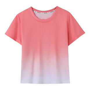 夏季新款广场舞上衣女短袖单件渐变时尚速干运动舞蹈跳舞衣服轻薄