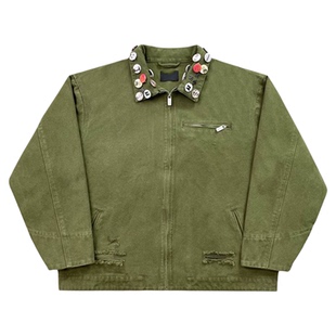 ERD忧郁的富二代风格小众潮牌做旧水洗破坏徽章宽松牛仔夹克外套