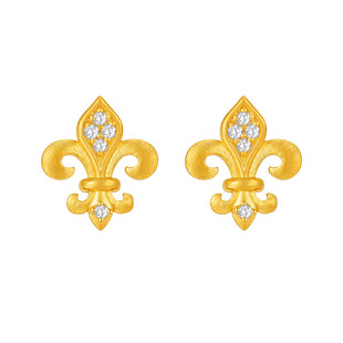 莱绅通灵传世金 鸢尾系列 足金999古法5G黄金钻石耳钉