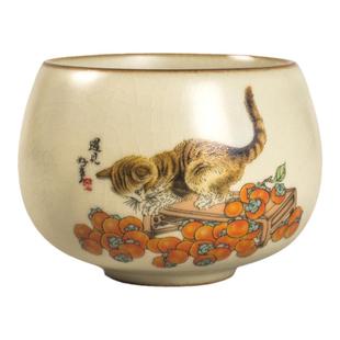 正品高颜值125ml米黄汝窑主人杯单个功夫茶具茶盏汝瓷大号喝茶杯