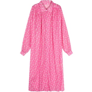 落落狷介春日碎花裙粉色长袖碎花衬衫连衣裙2025新款小个子衬衫裙