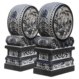 石雕门墩抱鼓石一对公司庭院门口摆件天然青户外装饰石石鼓石墩