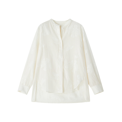 JINGJING2026新款“雅致”真丝棉浮雕绣花轻薄透气轻国风衬衫