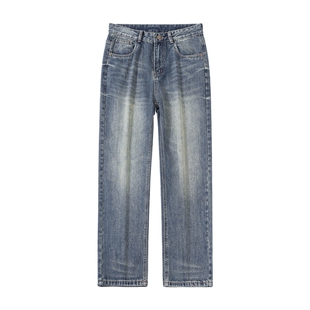 男士马骝水洗猫须牛仔裤男款2026新款秋季直筒刺绣裤子潮牌休闲裤