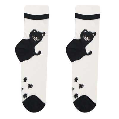 双装卡通猫咪镂空透气网袜日系