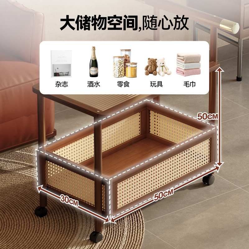 中古小推车客厅置物架落地可移动带轮零食收纳架简易竹木储物架子
