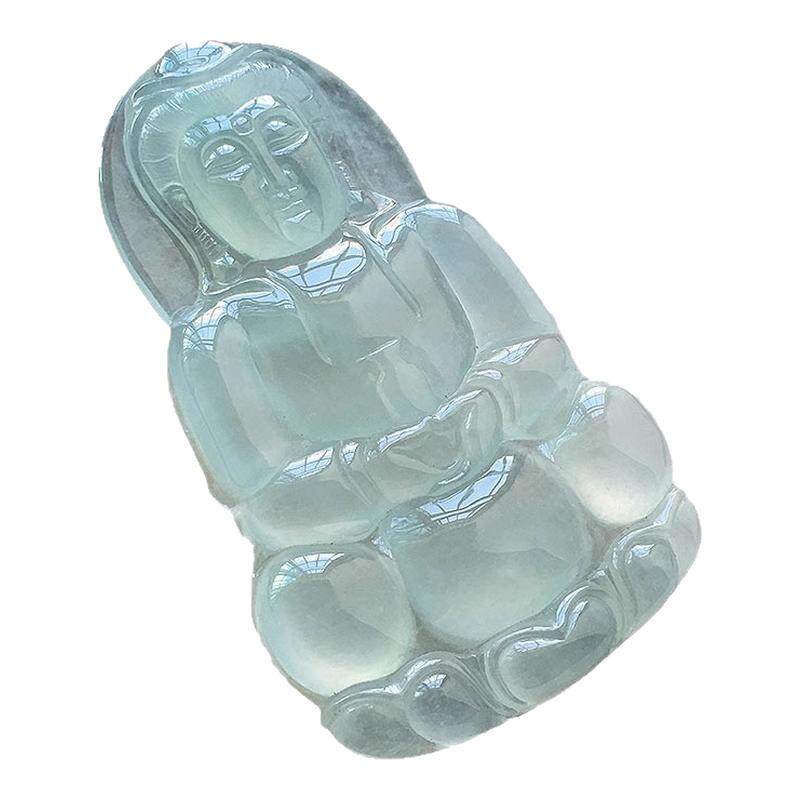 玉长廊缅翡翠冰种飘花观音吊坠