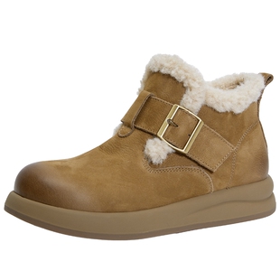 百田森加绒雪地靴女2025新款秋冬季真皮牛皮勃肯鞋厚底小个子增高