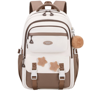 套拉杆书包初中生女生小学生儿童轻便布背包高中大容量撞色双肩包