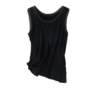 貌美仙气！单穿内搭 半透网纱木镶边无袖弹力含丝针织打底衫背心