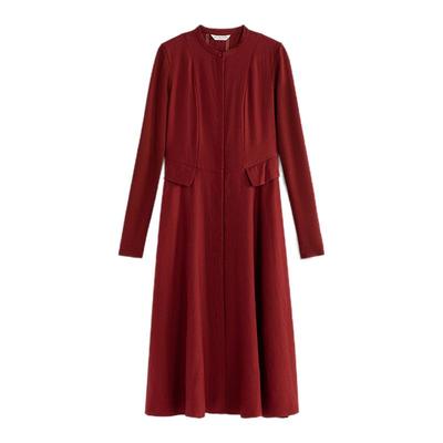 EXCEPTION例外女装中式亚麻羊毛混纺腰部打褶设计连衣裙