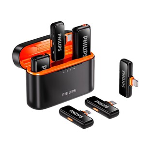 飞利浦无线麦克风夹领式降噪录音一拖四直播专用设备领夹收音麦器