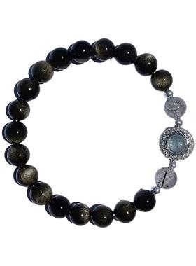 金黑曜石海蓝宝转运珠手链男女款