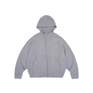 RAPPEYE 高级感百搭宽松慵懒连帽针织开衫上衣重磅斜拉链毛衣外套