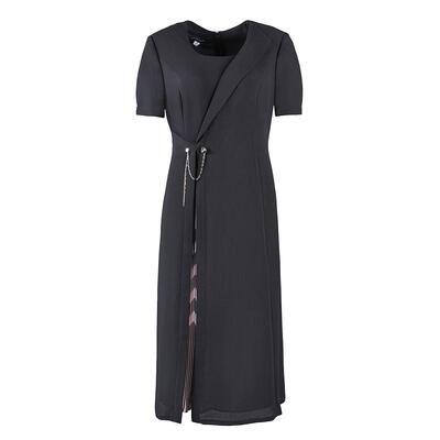 黑色拼粉色百褶连衣裙LL22282V