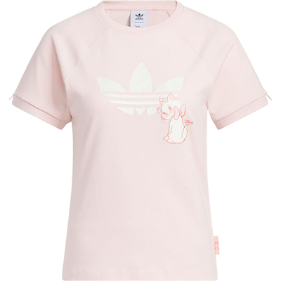 Adidas/阿迪达斯正品三叶草女士圆领小猫印花经典透气短袖KC3097